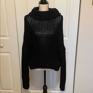 NWOT FREE PEOPLE CABLE KNIT BLACK COWL NECK SWEATER. SIZE MEDIUM.